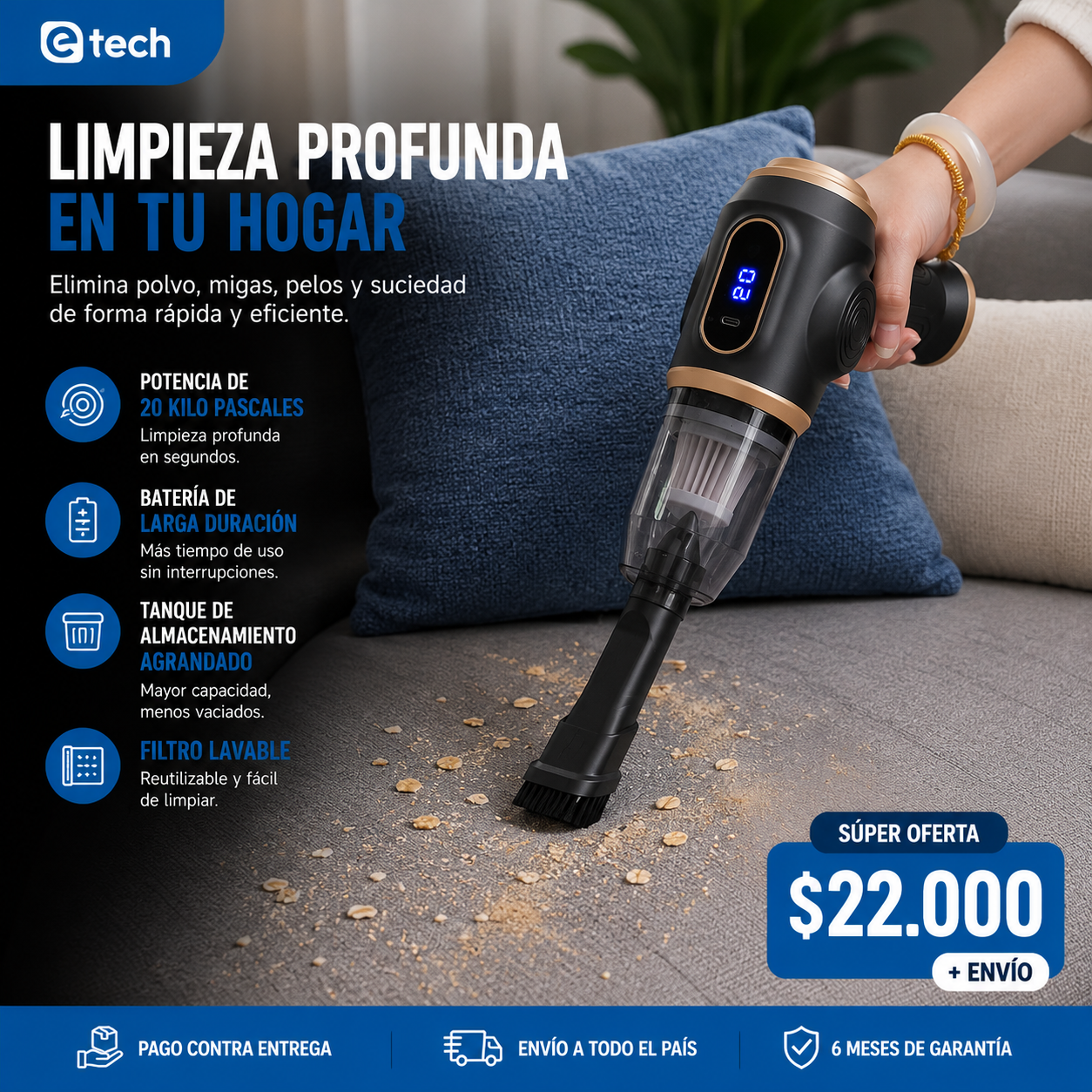 Aspiradora 3 en 1 | Alta potencia | Batería recargable