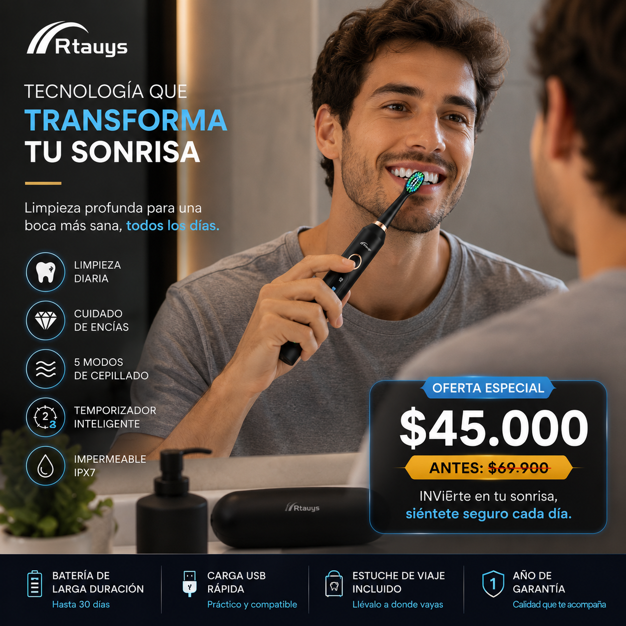 Cepillo Eléctrico | Recargable | 6 velocidades