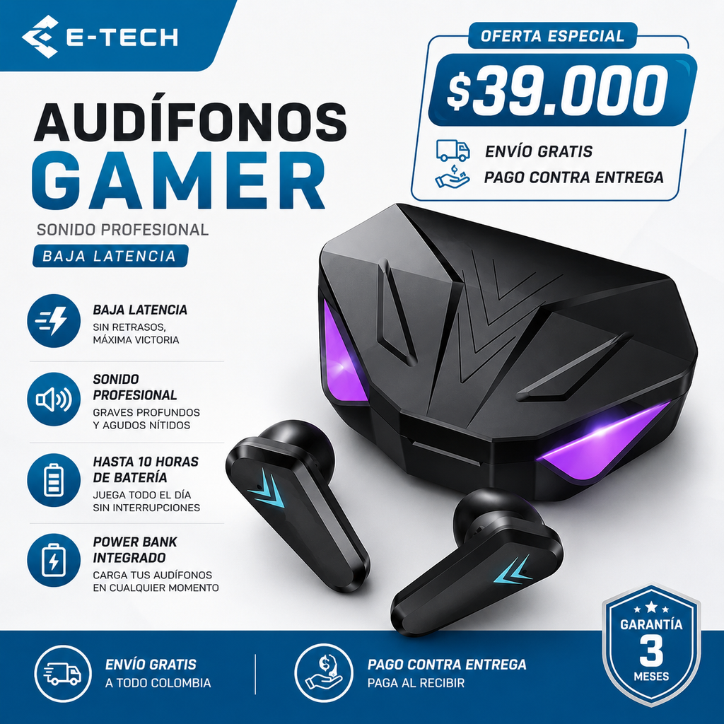 Audífonos Gamer | Baja latencia | Batería larga duración