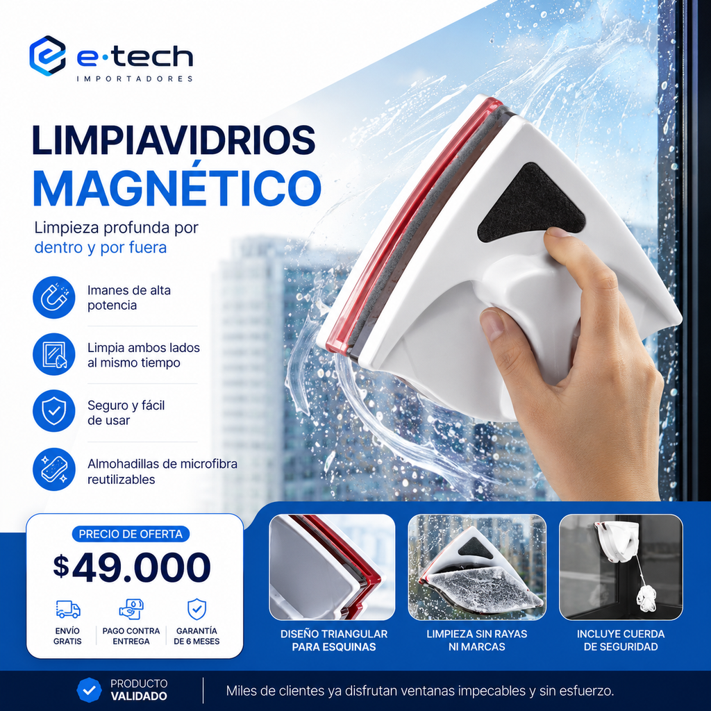 Limpiavidrios | Magnético | Alta adherencia | Repuestos incluidos