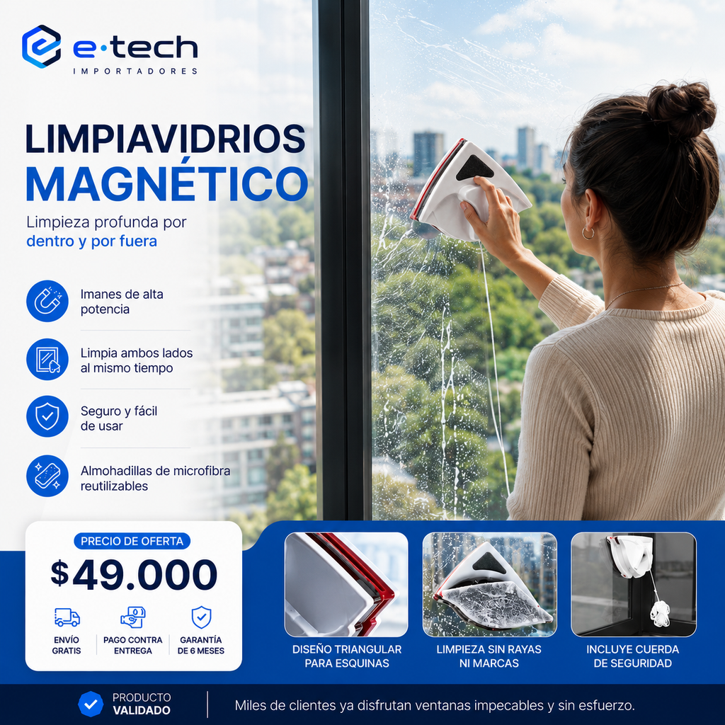 Limpiavidrios | Magnético | Alta adherencia | Repuestos incluidos