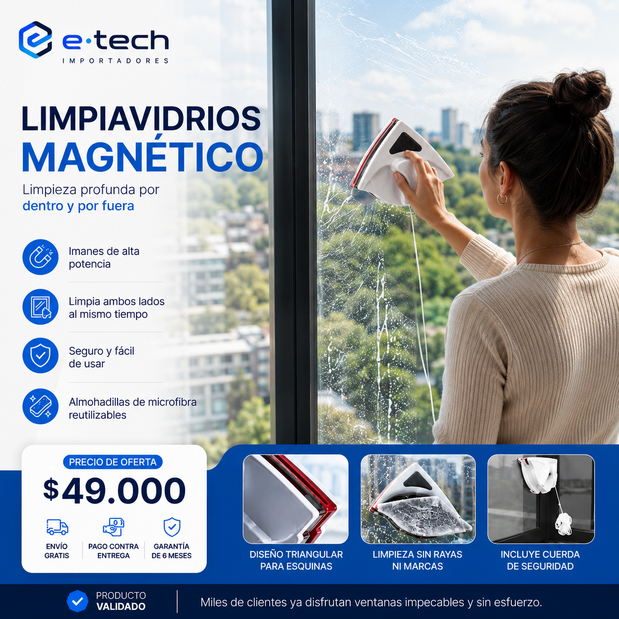 Limpiavidrios | Magnético | Alta adherencia | Repuestos incluidos