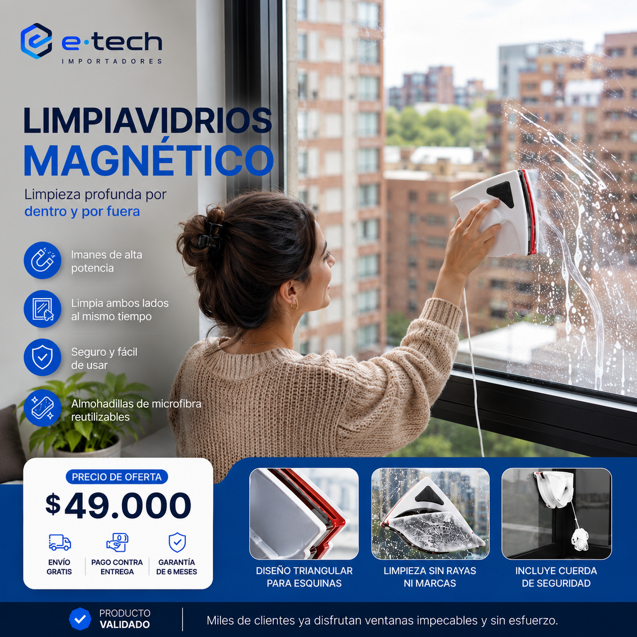 Limpiavidrios | Magnético | Alta adherencia | Repuestos incluidos