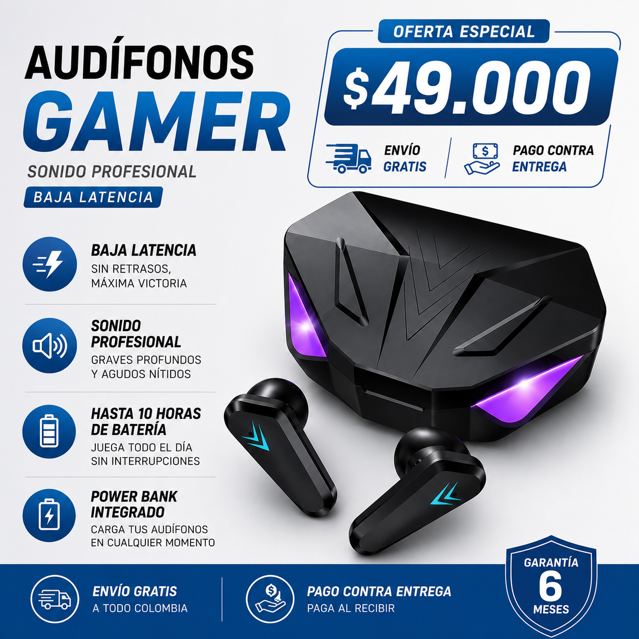 Audífonos Gamer | Baja latencia | Batería larga duración