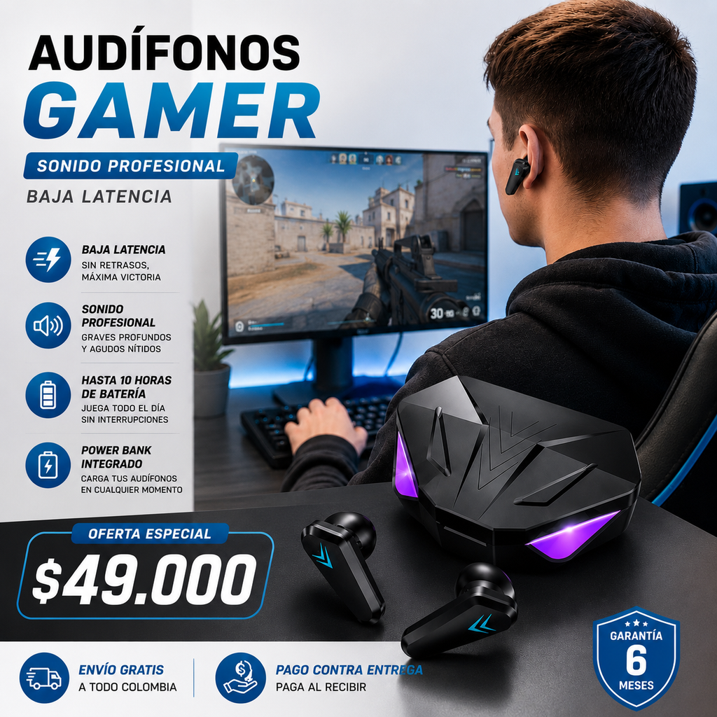 Audífonos Gamer | Baja latencia | Batería larga duración