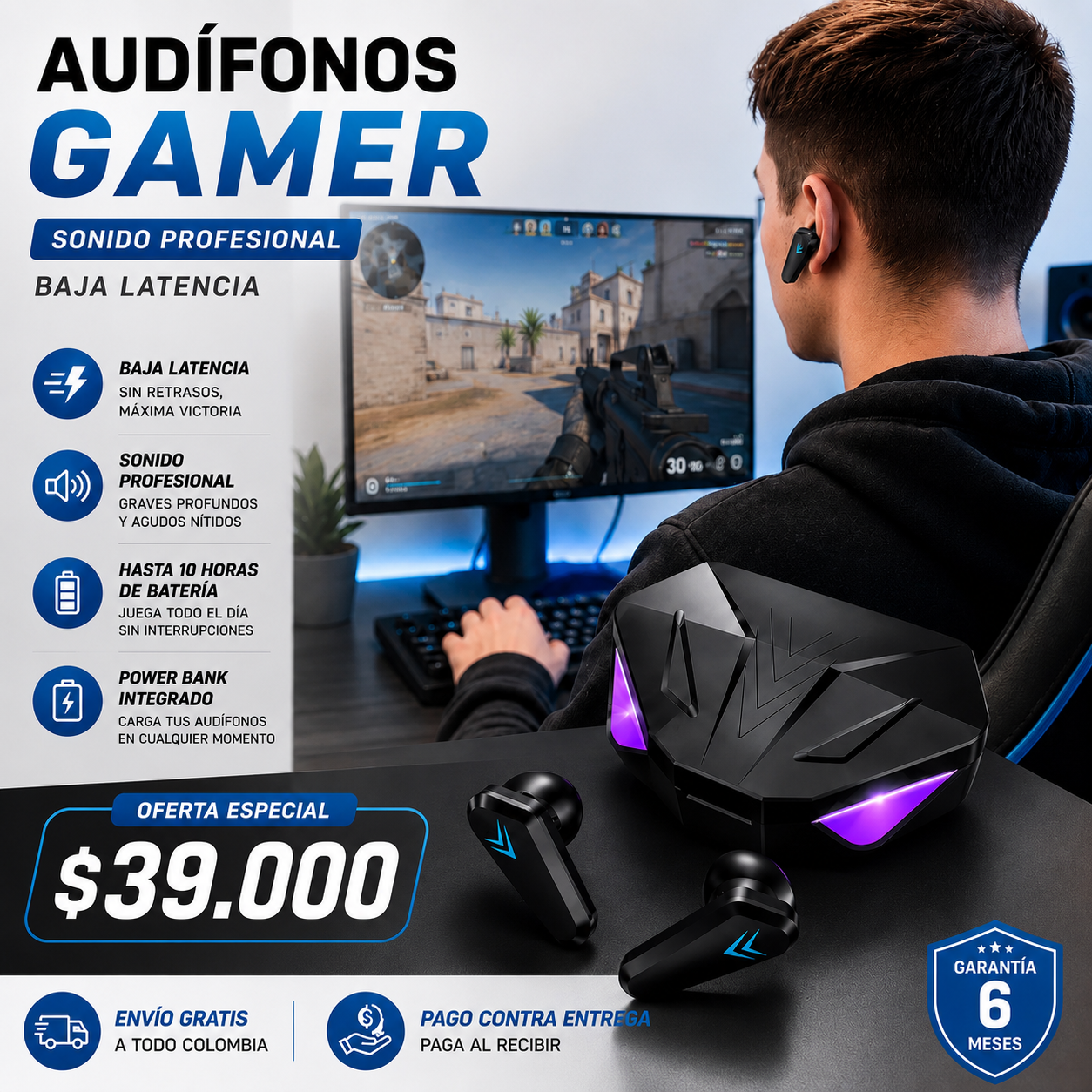 Audífonos Gamer | Baja latencia | Batería larga duración