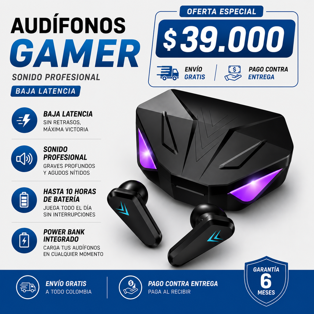 Audífonos Gamer | Baja latencia | Batería larga duración