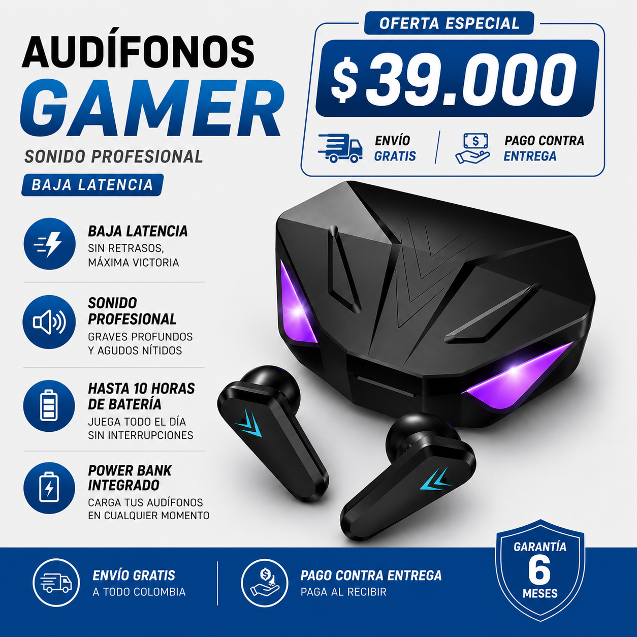 Audífonos Gamer | Baja latencia | Batería larga duración