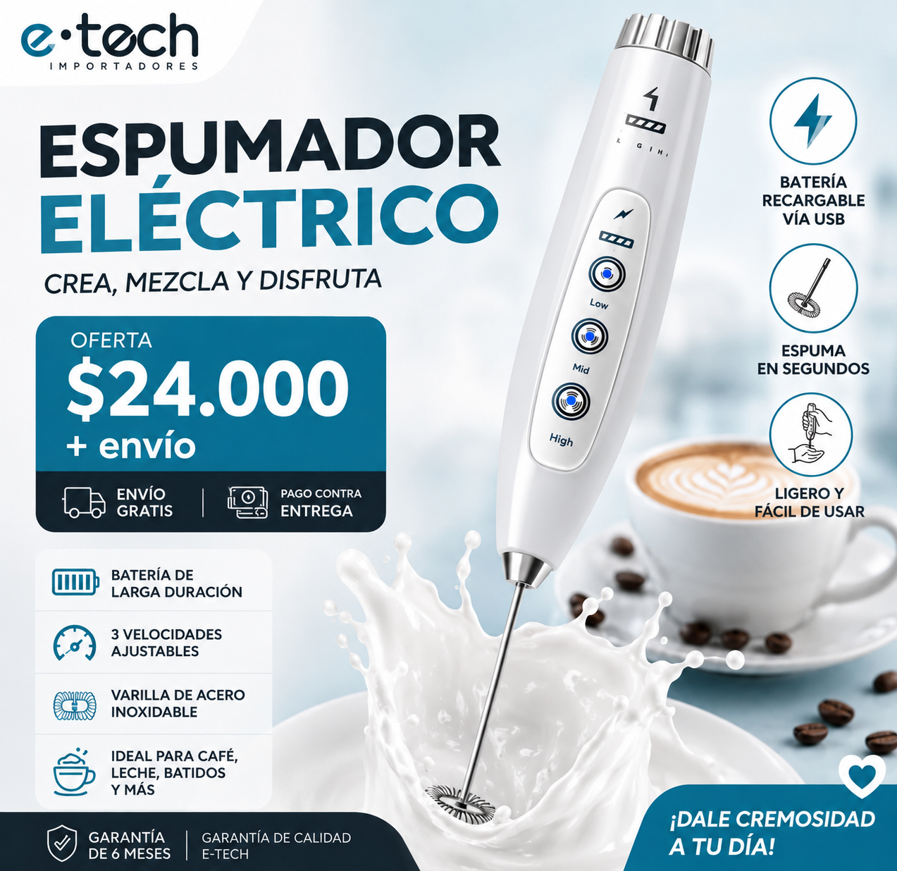 Espumador | Batidor de mano | Acero inoxidable