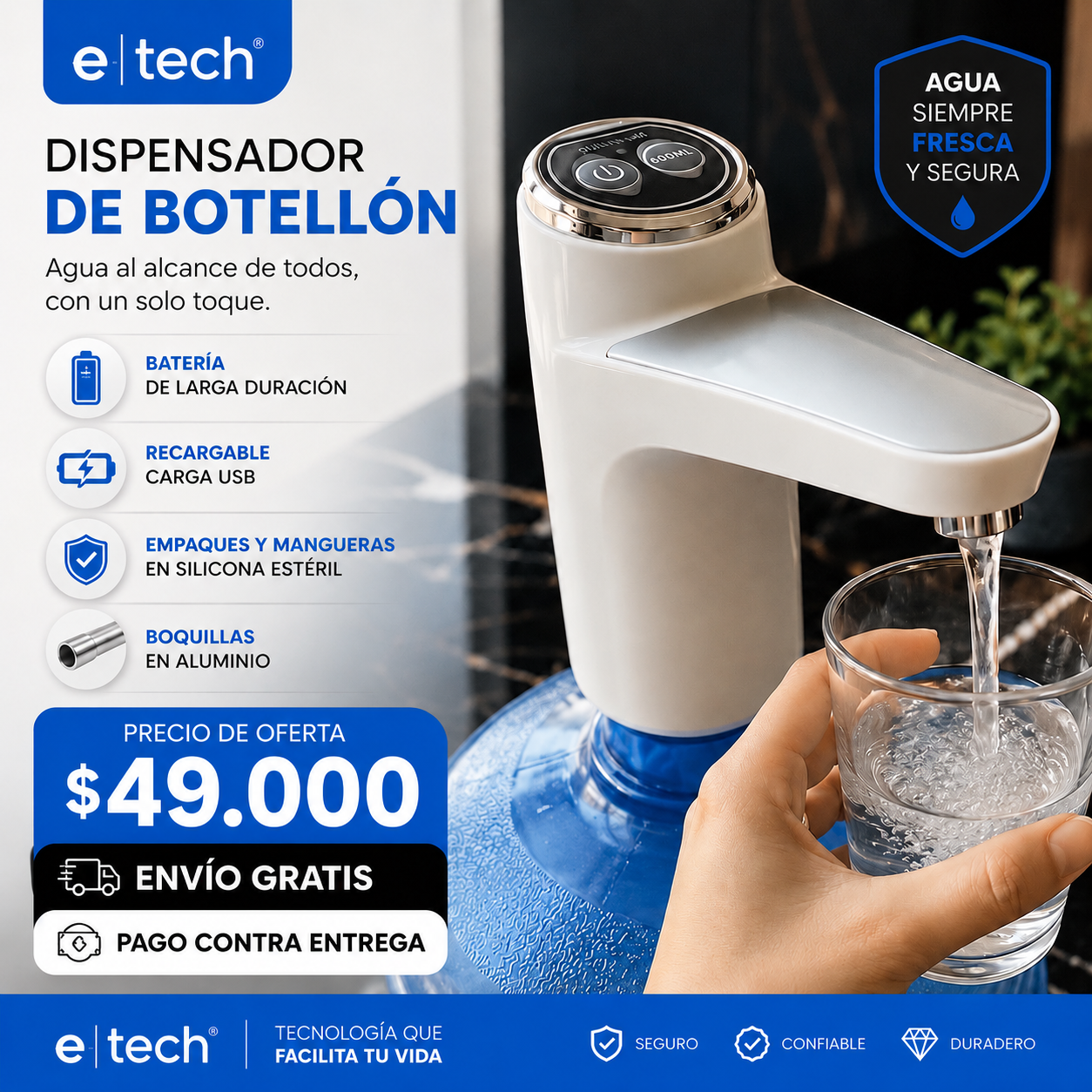 Dispensador de Agua | Botellón | Batería recargable
