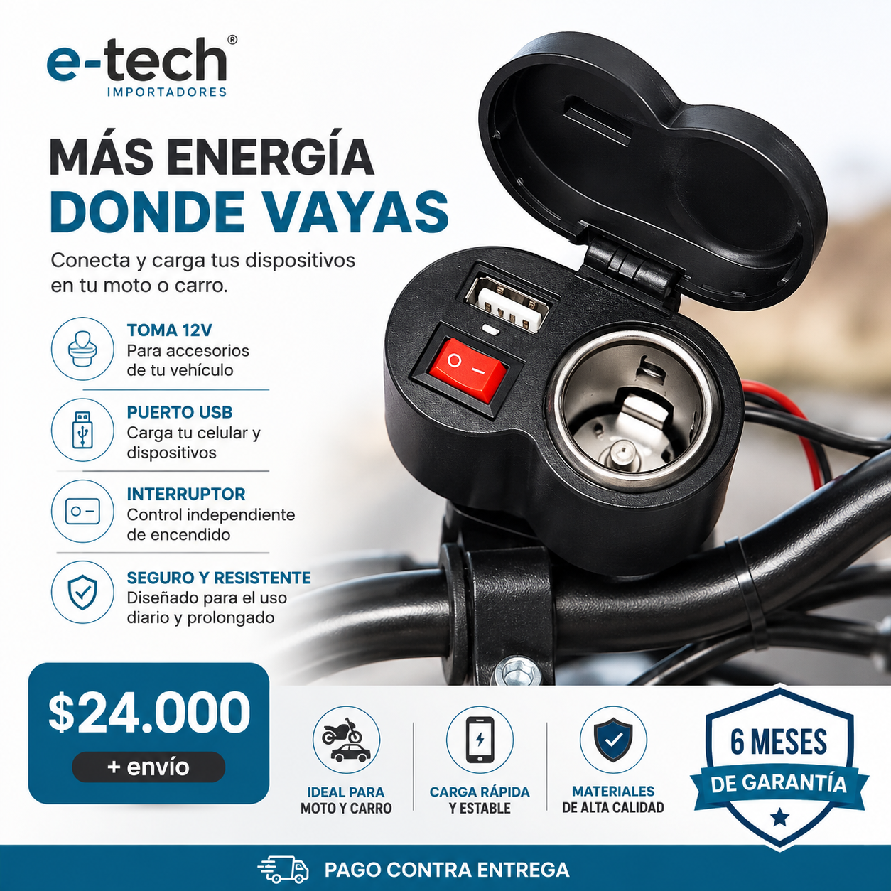 Adaptador | Moto | Cargador para celular | Carga rápida | Garantía 6 meses