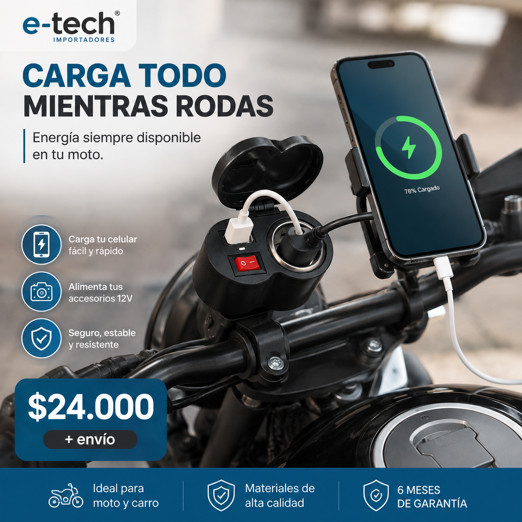 Adaptador | Moto | Cargador para celular | Carga rápida | Garantía 6 meses