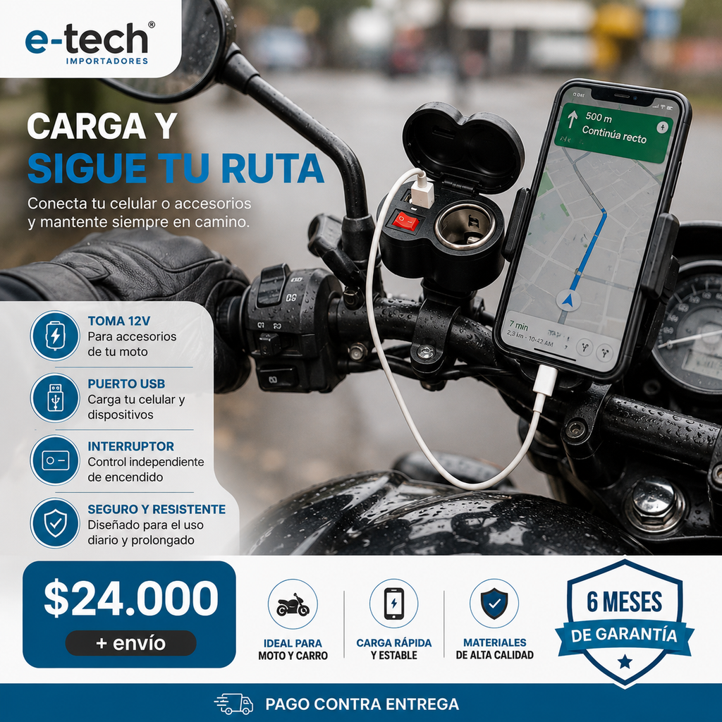 Adaptador | Moto | Cargador para celular | Carga rápida | Garantía 6 meses