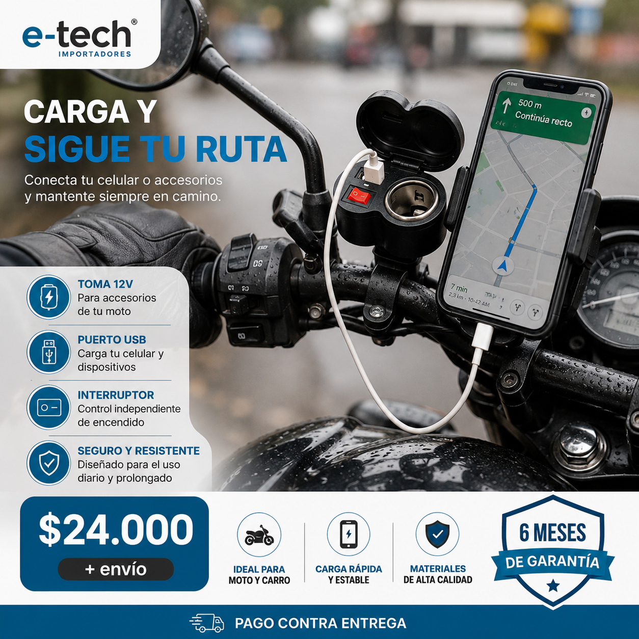 Adaptador | Moto | Cargador para celular | Carga rápida | Garantía 6 meses
